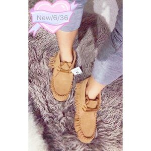 chestnut Brown fringe women boot bootie size 6